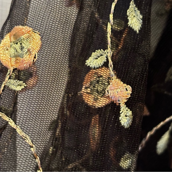 Cirana blouse with growing flower vines stitched over sheer layer, ruffle sleeve - Picture 7 of 9